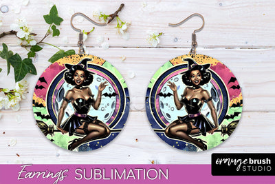 Halloween Witch Earrings PNG - Retro Earrings Sublimation Sublimation OrangeBrushStudio 