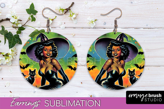 Halloween Witch Earrings PNG - Retro Earrings Sublimation Sublimation OrangeBrushStudio 