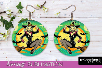 Halloween Witch Earrings PNG - Retro Earrings Sublimation Sublimation OrangeBrushStudio 