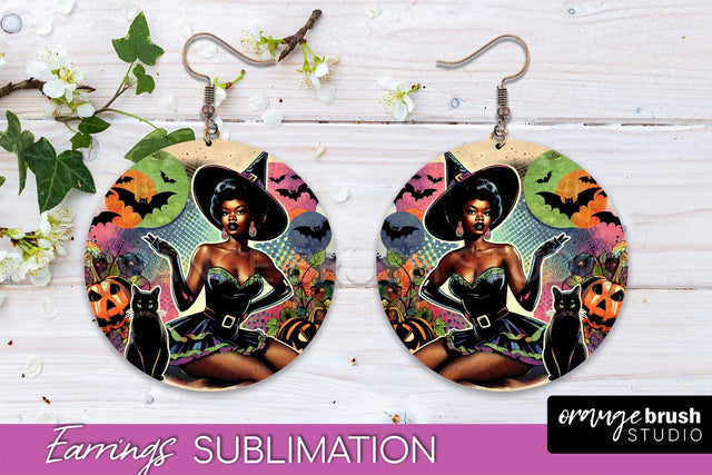 Halloween Witch Earrings PNG - Retro Earrings Sublimation Sublimation OrangeBrushStudio 