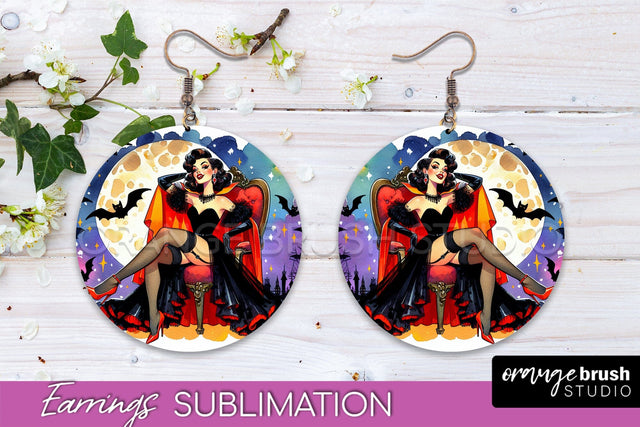 Halloween Witch Earrings PNG - Retro Earrings Sublimation Sublimation OrangeBrushStudio 