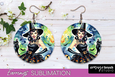 Halloween Witch Earrings PNG - Retro Earrings Sublimation Sublimation OrangeBrushStudio 