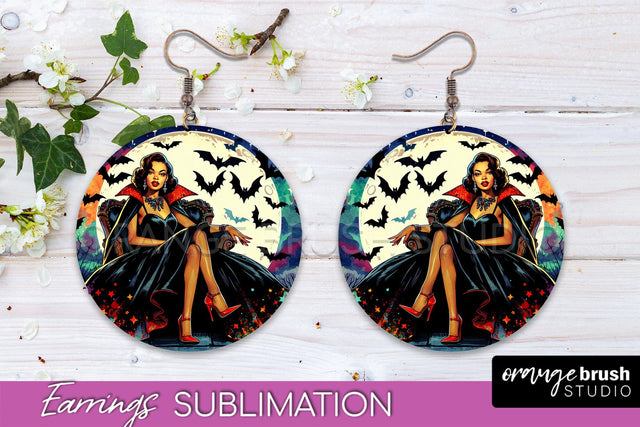 Halloween Witch Earrings PNG - Retro Earrings Sublimation Sublimation OrangeBrushStudio 
