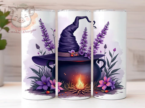 Halloween Witch Hat 20 oz Skinny Tumbler Sublimation Design, Straight & Tapered Tumbler Png, Purple Flowers Tumbler Png, Digital Download PNG Sublimation Lara' s Designs 