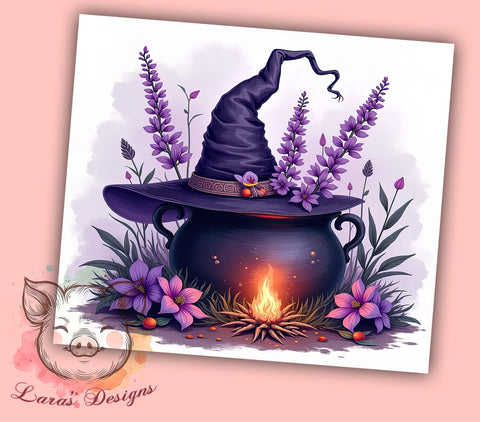 Halloween Witch Hat 20 oz Skinny Tumbler Sublimation Design, Straight & Tapered Tumbler Png, Purple Flowers Tumbler Png, Digital Download PNG Sublimation Lara' s Designs 