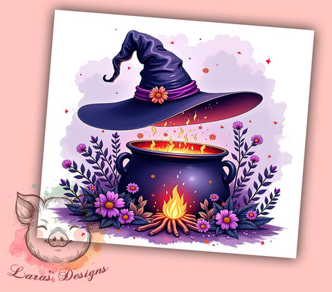 Halloween Witch Hat 20 oz Skinny Tumbler Sublimation Design, Straight & Tapered Tumbler Png, Purple Flowers Tumbler Png, Digital Download PNG Sublimation Lara' s Designs 