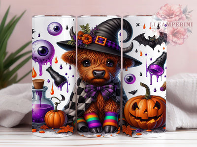 Halloween Witch Highland Cow Tumbler Wrap, Spooky Witch Mug, Highland Cow Art, 20Oz Tumbler Wrap, Sublimation Design, Farmhouse Halloween Print, Rustic Witch Drinkware Sublimation Li Zamperini 