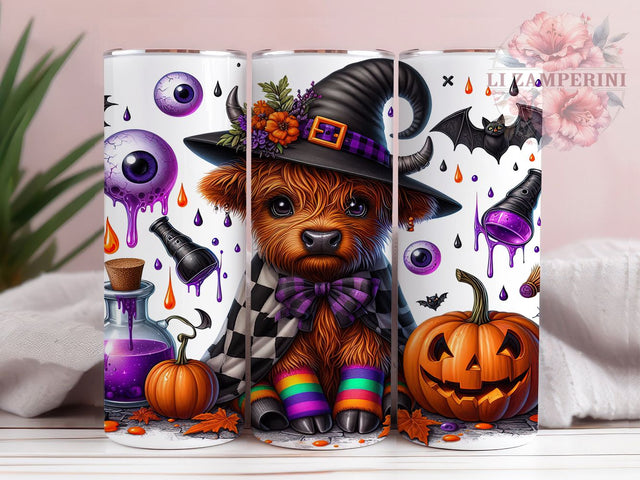 Halloween Witch Highland Cow Tumbler Wrap, Spooky Witch Mug, Highland Cow Art, 20Oz Tumbler Wrap, Sublimation Design, Farmhouse Halloween Print, Rustic Witch Drinkware Sublimation Li Zamperini 
