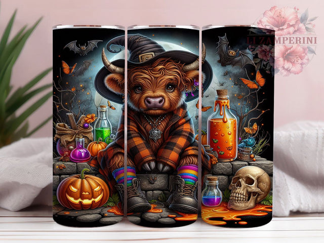 Halloween Witch Highland Cow Tumbler Wrap, Spooky Witch Mug, Highland Cow Art, 20Oz Tumbler Wrap, Sublimation Design, Farmhouse Halloween Print, Rustic Witch Drinkware Sublimation Li Zamperini 