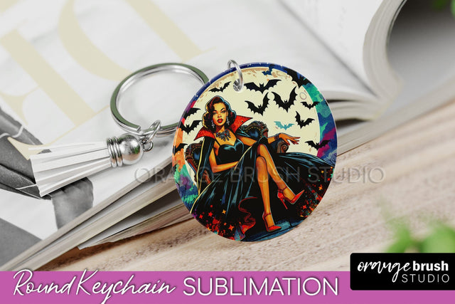 Halloween Witch Keychain - Retro Keychain Sublimation Sublimation OrangeBrushStudio 