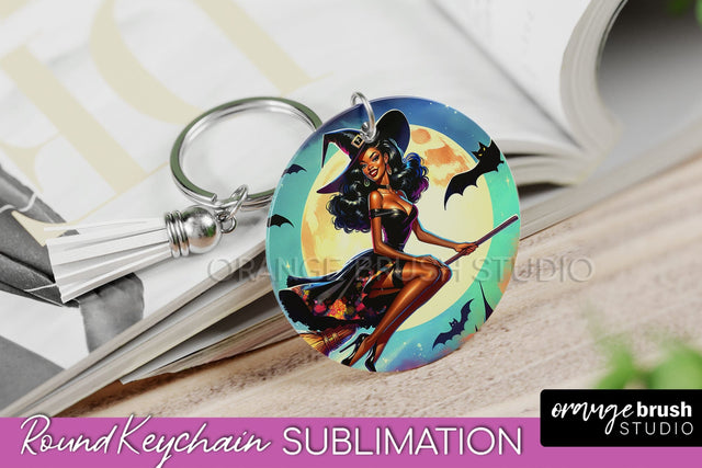 Halloween Witch Keychain - Retro Keychain Sublimation Sublimation OrangeBrushStudio 