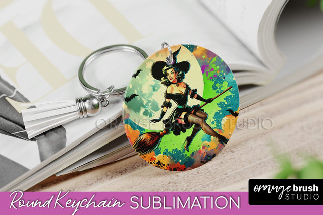 Halloween Witch Keychain - Retro Keychain Sublimation Sublimation OrangeBrushStudio 