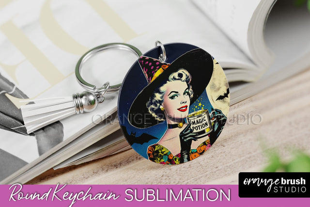 Halloween Witch Keychain - Retro Keychain Sublimation Sublimation OrangeBrushStudio 