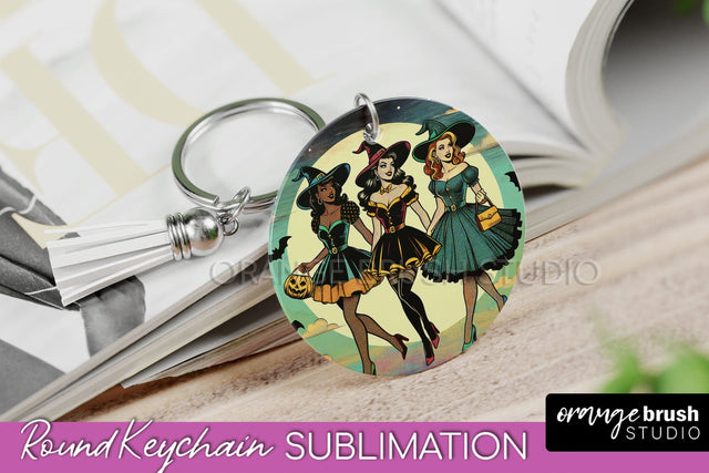 Halloween Witch Keychain - Retro Keychain Sublimation Sublimation OrangeBrushStudio 