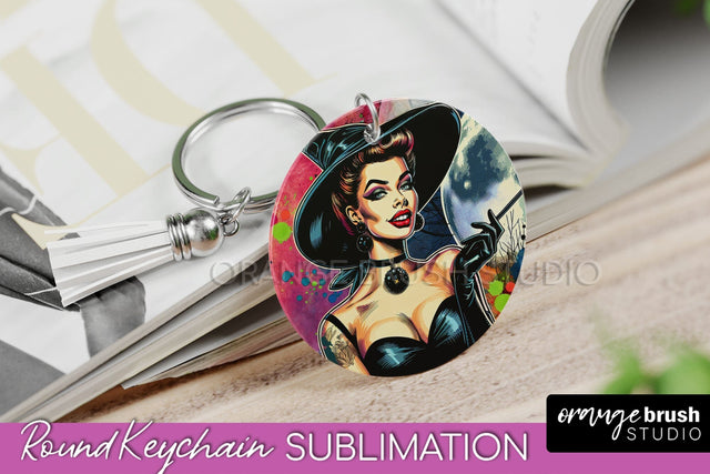 Halloween Witch Keychain - Retro Keychain Sublimation Sublimation OrangeBrushStudio 