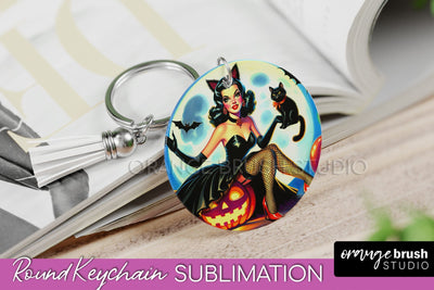 Halloween Witch Keychain - Retro Keychain Sublimation Sublimation OrangeBrushStudio 
