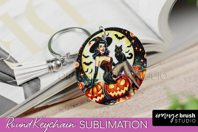 Halloween Witch Keychain - Retro Keychain Sublimation Sublimation OrangeBrushStudio 