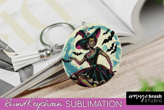 Halloween Witch Keychain - Retro Keychain Sublimation Sublimation OrangeBrushStudio 