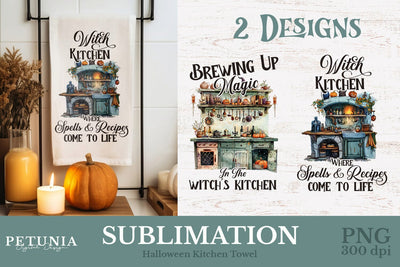 Halloween Witch Kitchen Towel | Kitchen Towel PNG Sublimation Petunia Digital Design 
