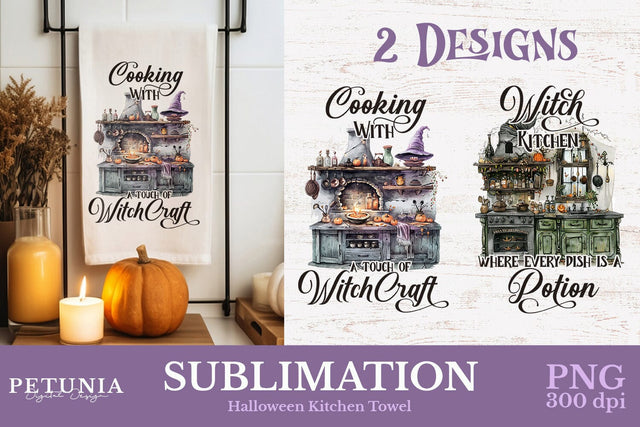 Halloween Witch Kitchen Towel | Kitchen Towel PNG Sublimation Petunia Digital Design 