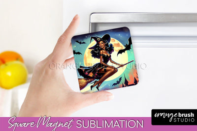 Halloween Witch Magnet Sublimation - Retro Magnet Designs Sublimation OrangeBrushStudio 