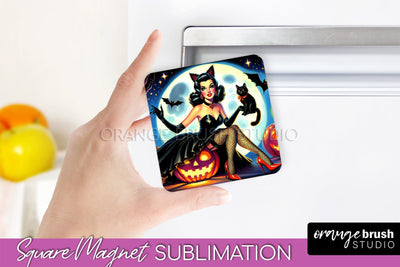 Halloween Witch Magnet Sublimation - Retro Magnet Designs Sublimation OrangeBrushStudio 