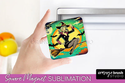 Halloween Witch Magnet Sublimation - Retro Magnet Designs Sublimation OrangeBrushStudio 