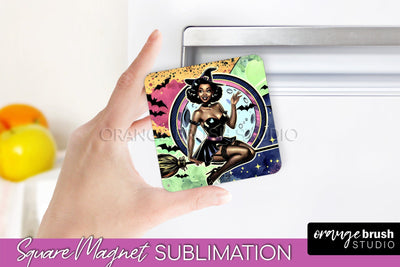 Halloween Witch Magnet Sublimation - Retro Magnet Designs Sublimation OrangeBrushStudio 