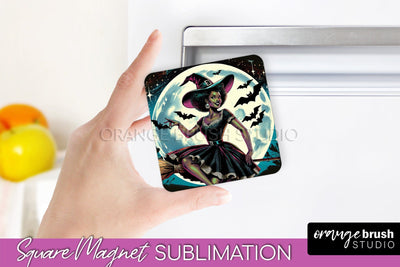Halloween Witch Magnet Sublimation - Retro Magnet Designs Sublimation OrangeBrushStudio 