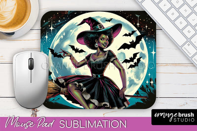 Halloween Witch Mouse Pad - Retro Mousepad Sublimation PNG Sublimation OrangeBrushStudio 