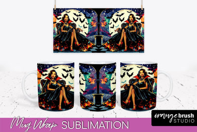 Halloween Witch Mug Wrap - Retro Halloween Mug Sublimation Sublimation OrangeBrushStudio 