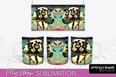 Halloween Witch Mug Wrap - Retro Halloween Mug Sublimation Sublimation OrangeBrushStudio 