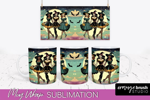 Halloween Witch Mug Wrap - Retro Halloween Mug Sublimation Sublimation OrangeBrushStudio 