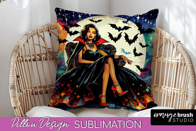 Halloween Witch Pillow Cover - Retro Pillow Sublimation PNG Sublimation OrangeBrushStudio 