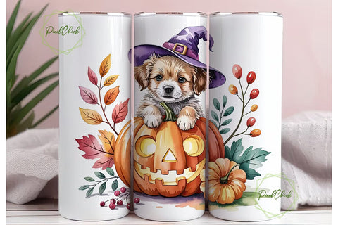 Halloween Witch Puppy 20oz Tumbler Wrap Sublimation PixelChick 