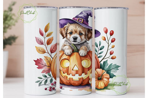 Halloween Witch Puppy 20oz Tumbler Wrap Sublimation PixelChick 