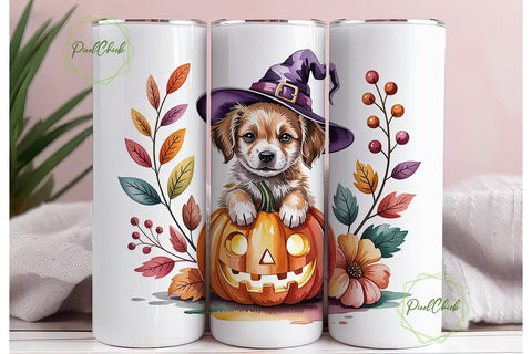 Halloween Witch Puppy 20oz Tumbler Wrap Sublimation PixelChick 