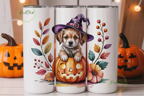 Halloween Witch Puppy 20oz Tumbler Wrap Sublimation PixelChick 