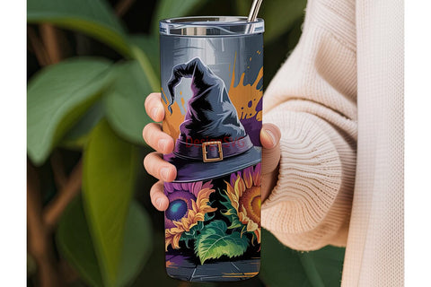 Halloween Witch Sunflower Tumbler Wrap Sublimation DesignSVG 