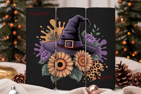 Halloween Witch Sunflower Tumbler Wrap Sublimation DesignSVG 