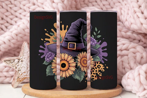 Halloween Witch Sunflower Tumbler Wrap Sublimation DesignSVG 