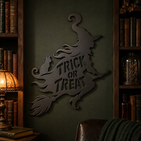 Halloween Witch Trick or Treat Laser SVG, Witch on Broom Laser Cut File, Halloween Metal Wall Art DXF, Plasma CNC Halloween Decor SVG HappyDesignStudio 