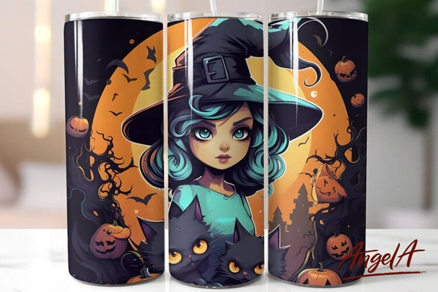 Halloween witch tumbler wrap / halloween cartoon cat pumpkin Sublimation Angelina Semenova 