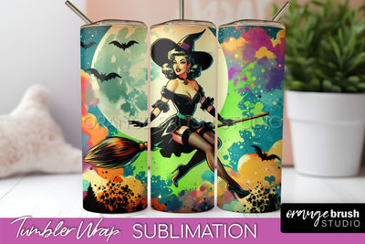 Halloween Witch Tumbler Wrap - Retro Tumbler Sublimation Sublimation OrangeBrushStudio 