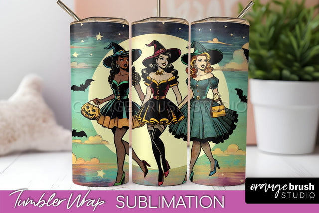Halloween Witch Tumbler Wrap - Retro Tumbler Sublimation Sublimation OrangeBrushStudio 