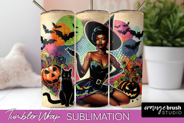Halloween Witch Tumbler Wrap - Retro Tumbler Sublimation Sublimation OrangeBrushStudio 