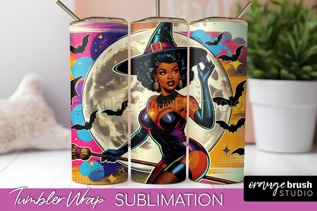 Halloween Witch Tumbler Wrap - Retro Tumbler Sublimation Sublimation OrangeBrushStudio 
