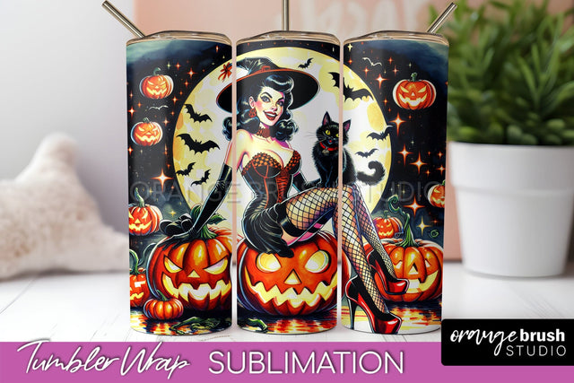 Halloween Witch Tumbler Wrap - Retro Tumbler Sublimation Sublimation OrangeBrushStudio 