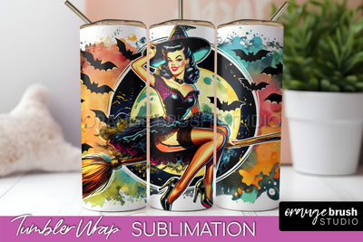 Halloween Witch Tumbler Wrap - Retro Tumbler Sublimation Sublimation OrangeBrushStudio 