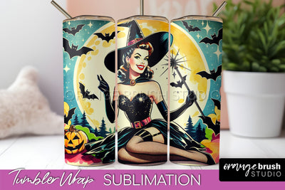 Halloween Witch Tumbler Wrap - Retro Tumbler Sublimation Sublimation OrangeBrushStudio 